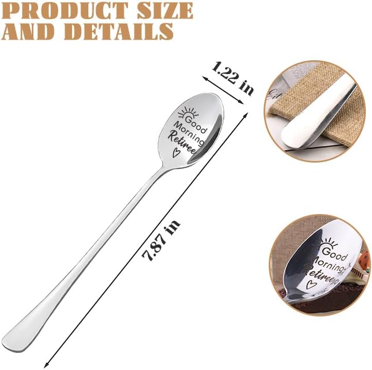 Borhmty Retiree Retirement Gifts for Women Men Teacher Nurse Manager Good Morning Retiree Spoon Going Away Gifts for Coworkers Workmate Inspirational Gift for Retirees Mom Dad Stainless Steel Spoons - Image 2